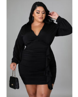 Plus Size New Arrival  Women Clothing Solid Color Pleated Sexy Sheath  Dress