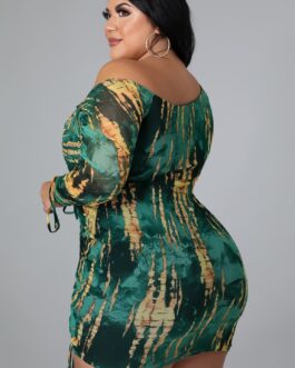 Plus Size Women Clothes Fashion Sexy Girl Printed Shoulder Strap Sheath Dress Nightclub Uniforms