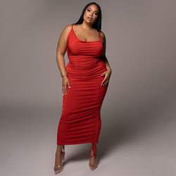 Plus Size Women Dress High Waist Sexy Suspenders Tight Waist Hip Drawstring Dress