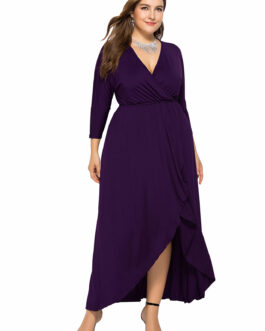 Plus Size Autumn Winter Standard Size Sexy V-neck Batwing Sleeve Large Swing Sheath Solid Color Dress
