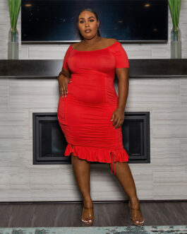 Plus Size Sexy Solid Color Stringy Selvedge Drawstring  Dress Adjustable Length