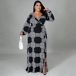 Plus Size Arrival Women Digital Printed Sexy Cinched Swing Dress  Dress