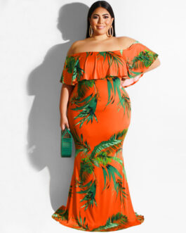 Plus Size Women Clothes Summer Sunflowers Leaf Printed Sexy Tight Dress