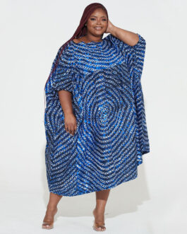 Plus Size Dress Women  Off-Neck Printed High Waist Loose Big Hem Dress