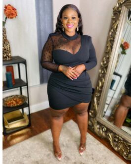 Plus Size Plus Size Sexy Half Turtleneck See-through Irregular Asymmetric Sheath Dress for Women