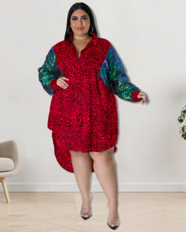 Plus Size Women Clothing Leopard Print Long Sleeve Hit Source