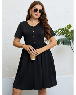 Summer Black round Neck Waist Trimming Slimming Dress Women