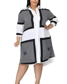 Plus Size Women Clothing Long Shirt Office Loose Printed Dress