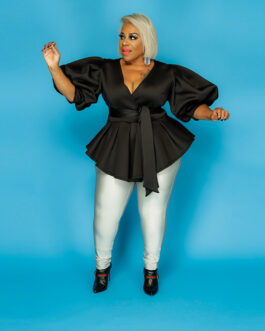 Plus Size Women Clothes -Selling Lantern Sleeve Pleated Dress