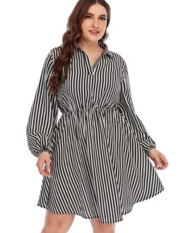 Plus Size Women Clothing Arrival Best-Selling Loose Fashion Striped Dress
