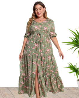 Plus Size Women Clothing Summer Bohemian Print Loose Dress