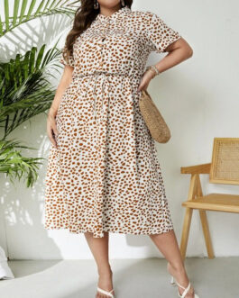 Plus Size Women Clothing Summer New Floral Cotton Long Short Sleeve Dress