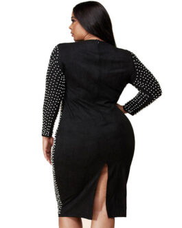 Plus Size Women Clothing Spring Bubble Bead Split Dress