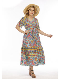 Plus Size Bohemian  Dress Wearable Lace Patchwork Maxi Dress