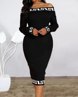 Plus Size Women Clothes Autumn Tight Lace Off Shoulder Dress