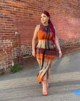Plus Size Summer  Tight Sexy Tie Dye Split Dress