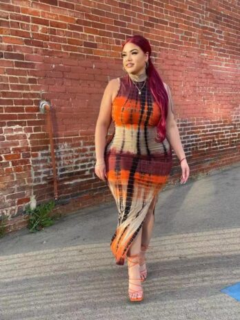 Plus Size Summer  Tight Sexy Tie Dye Split Dress