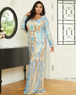 Plus Size Girls  Women Long Wedding Party Cocktail Light Luxury Sequined Evening Dress