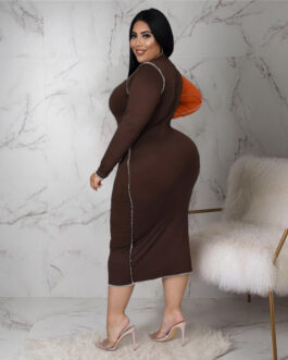 Plus Size Fashion  Women  Nightclub Uniforms Reverse Car Side Leopard Splicing Contrasting-Color Dress