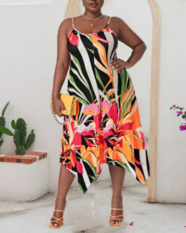 Plus Size Sundress  Women Clothes Dress Spring Summer Dress Printed Strap Office