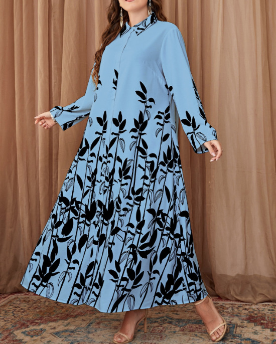Loose Retro Colorful Shirt Collar Office Literary Floral Printing Dress Shirt Jumpsuit - Image 2