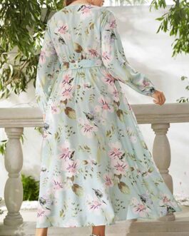 Plus Size Spring Summer Plus Size Printed Elastic Waist Dress Women