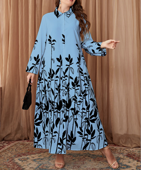 Loose Retro Colorful Shirt Collar Office Literary Floral Printing Dress Shirt Jumpsuit - Image 4