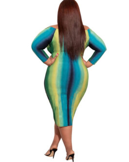Plus Size Women Clothing Wrapped Chest Strap Sexy V-neck Striped  Dress