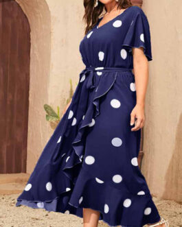 Plus Size Products Polka Dot Simple Dress Elastic Waist Printed Dress Women