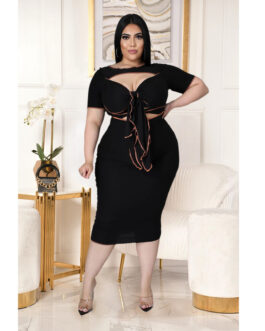 Plus Size Women Solid Color Reverse Side Hollow Out Cutout out Strap Dress