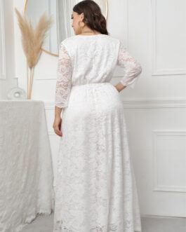 Plus Size Spring  Women Clothing Lace Dress Evening Maxi Dress