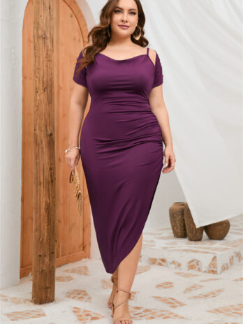 Plus Size Women Sling Shawl Pleated Slim Sheath Dress