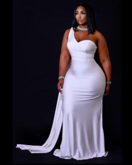Plus Size Solid Color Evening Dress Sheath Long Slim Dress for Women