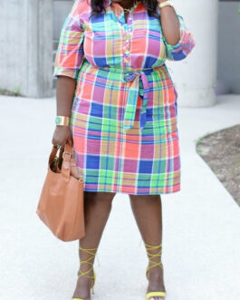 Popular Plus Size Printed Shirt Plaid Dress