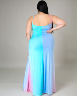 Plus Size Women Clothes Tie-Dyed Sexy Strap Dress