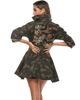Plus Size Women Washed Cotton Camouflage Large Swing Coat