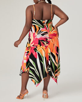Plus Size Sundress  Women Clothes Dress Spring Summer Dress Printed Strap Office