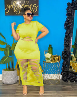 Plus Size Sexy Holes Solid Color Nightclub Dress