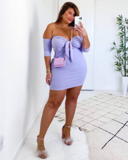 Plus Size Summer Sexy Chest-Wrapped off-Neck Lace-up  Dress