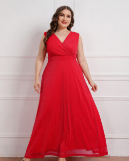 Plus Size Women Summer Sleeveless V-neck Dress Maxi Dress