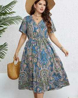 Summer V neck Waist Trimming Slimming Dress Women