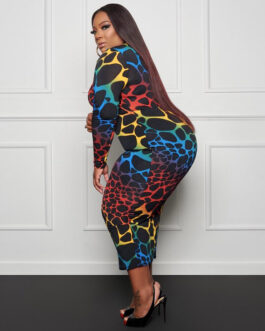 Plus Size Print Skinny Sheath Mid-Length  Women Dress