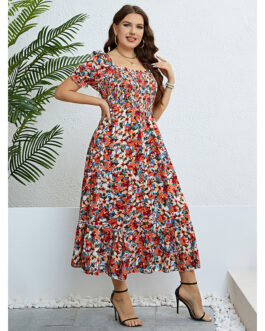 Summer Floral off Shoulder Waist Slimming Dress