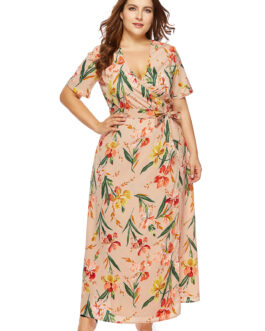 Plus Size Plus Size Summer  Leopard Print Dress Maxi Dress Bohemian V neck Beach Dress