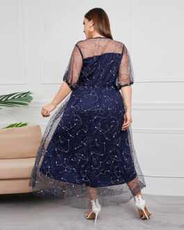 Plus Size New French Hepburn Dress Women Mesh Banquet Party Maxi Dress Prom Dresses