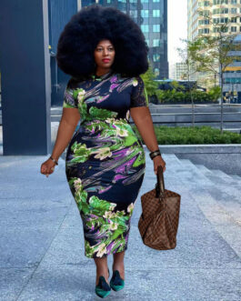 Plus Size Summer New Floral Printed Sexy Tight  Dress