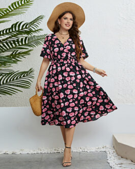 Popular Summer Printed Waist Controlled Slimming Fashionable Dress Women