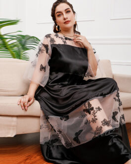 Plus Size French Royal Mesh Stitching Lace Girls Wearable Mid-Length Dress Ogen Mesh Banquet Dress