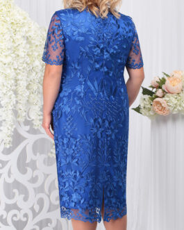 Plus Size Ladies Round Neck Embroidered Casual Short Sleeved Pencil Sheath Dress