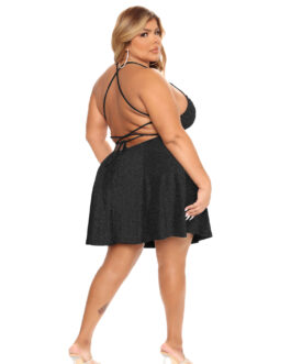 Plus Size Women Clothing  Sexy Strap Dress Lace-up Backless Silver String Short Dress Women